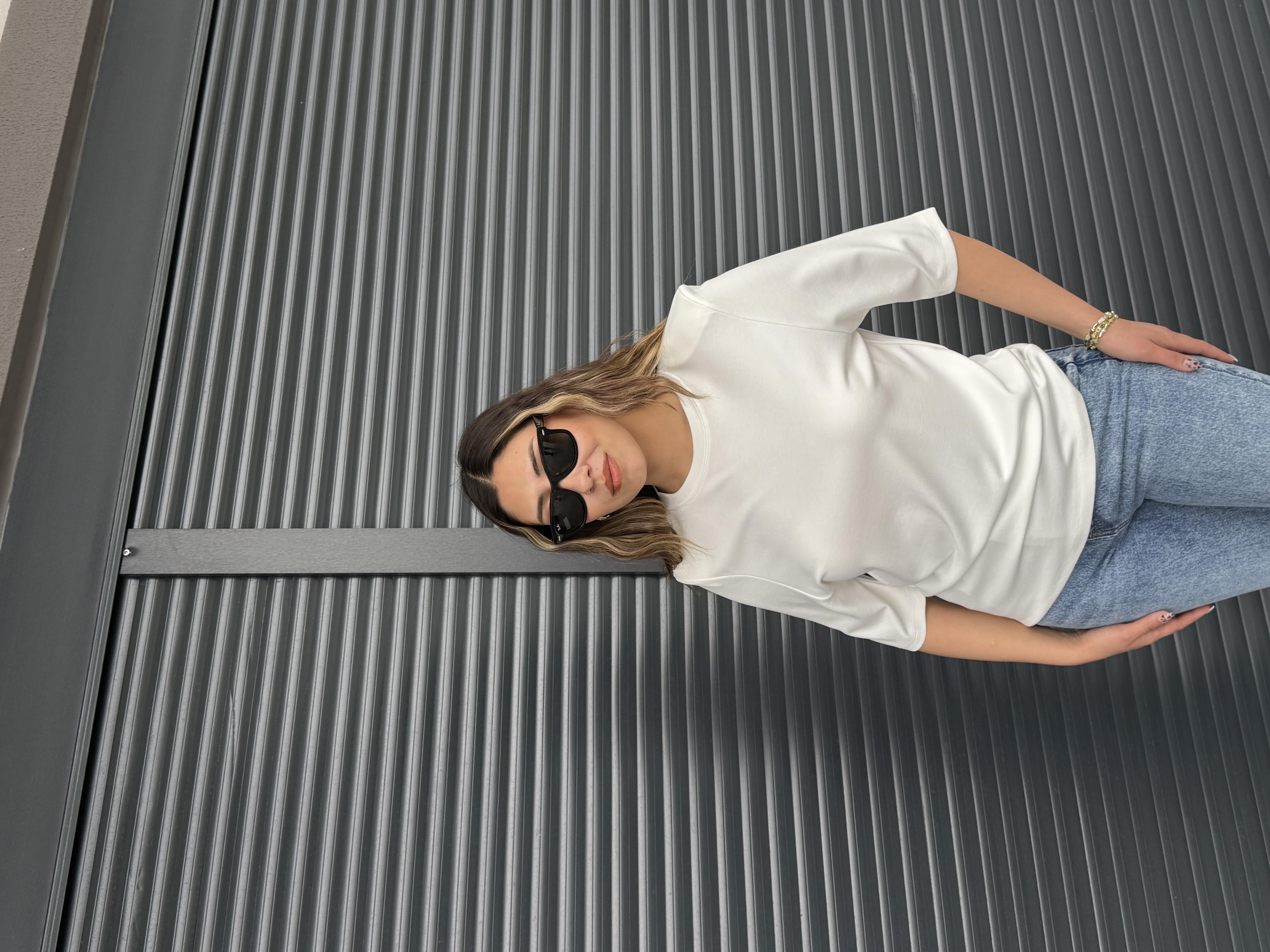 Vatkalı Basic T-shirt Beyaz