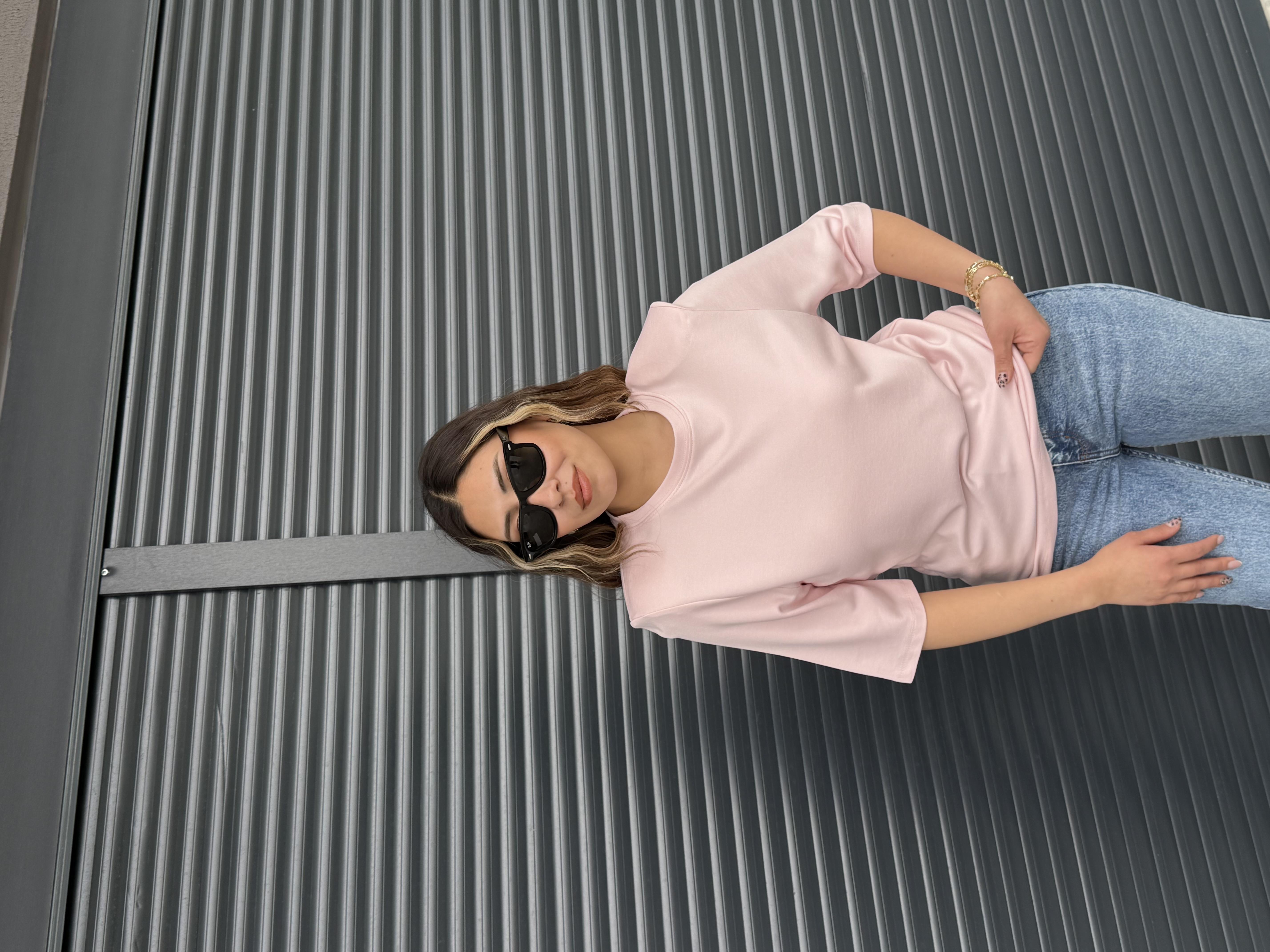 Vatkalı Basic T-shirt Pudra