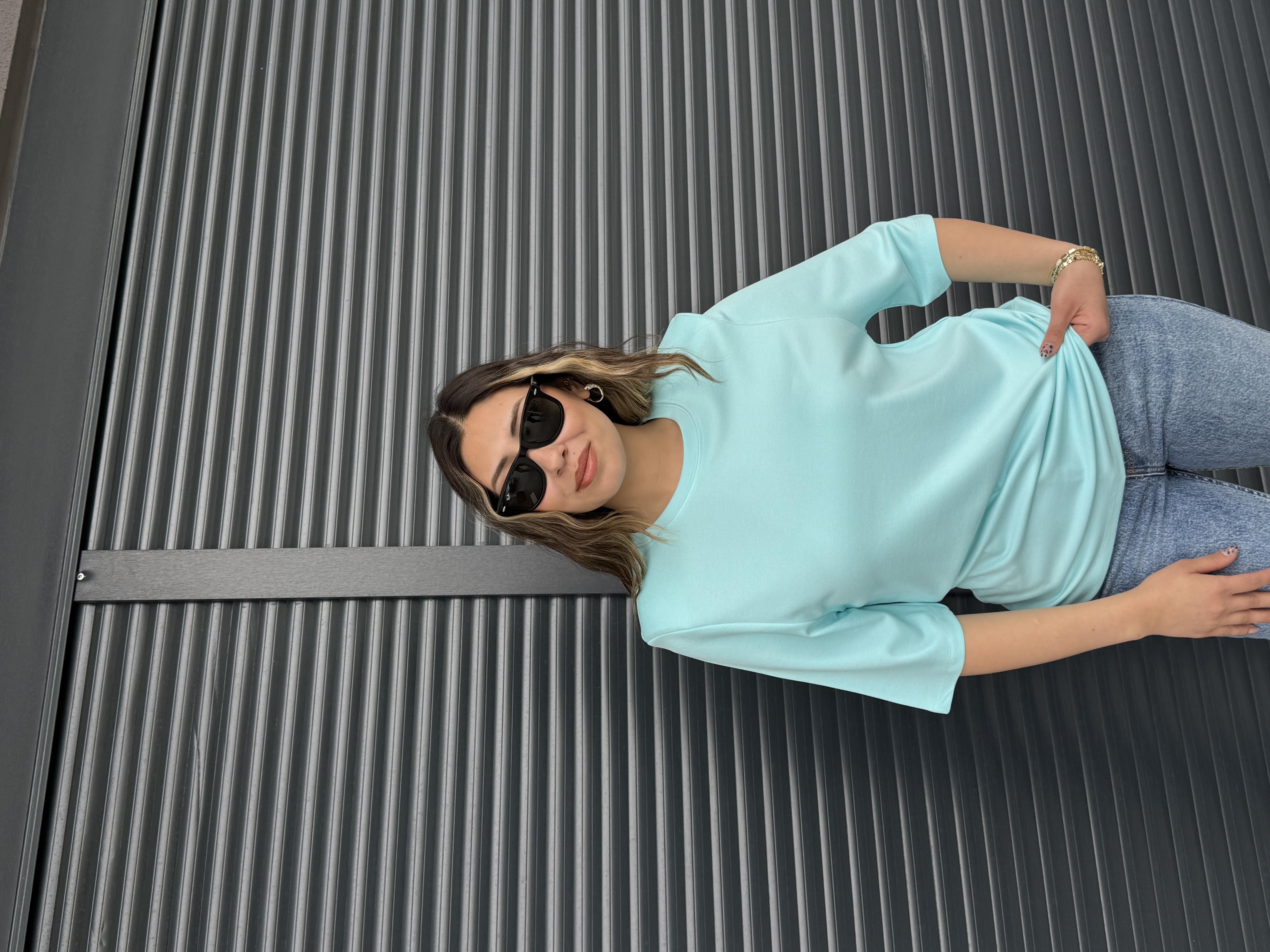Vatkalı Basic T-shirt Turkuaz