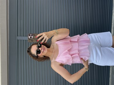 Askılı Fırfırlı Bluz Pembe