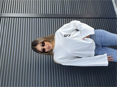 Beyaz Rakam Baskılı İnce Sweatshirt