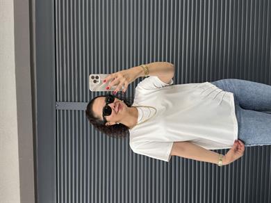 Biye Detaylı Tasarı T-shirt Ekru