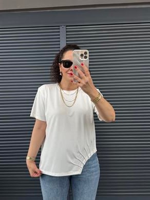 Biye Detaylı Tasarı T-shirt Ekru