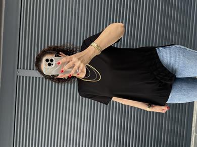 Biye Detaylı Tasarı T-shirt Siyah