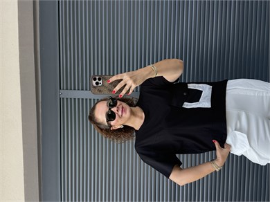Cep Detaylı Tasarım T-Shirt Siyah