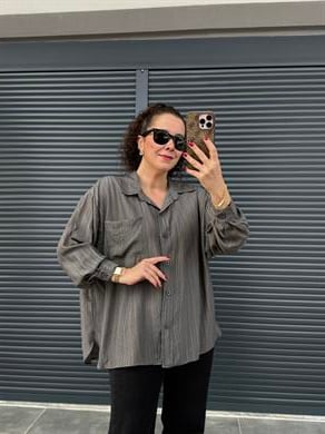 Cepli Oversize Gömlek Füme
