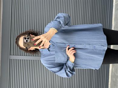 Cepli Oversize Gömlek İndigo