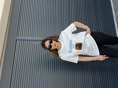 Çikolatalı Ekmek Baskılı T-shirt  Beyaz