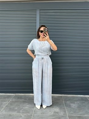 Çilek Kumaş Pantolon Bluz Takım Mavi