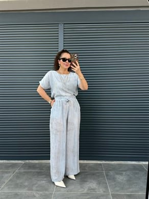 Çilek Kumaş Pantolon Bluz Takım Mavi