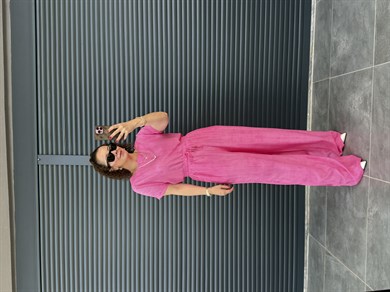 Çilek Kumaş Pantolon Bluz Takım Pembe