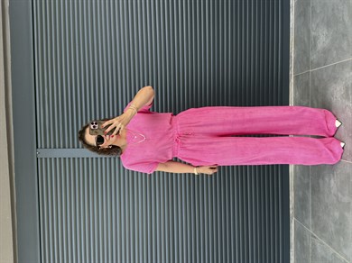 Çilek Kumaş Pantolon Bluz Takım Pembe