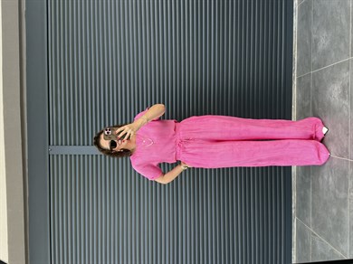 Çilek Kumaş Pantolon Bluz Takım Pembe