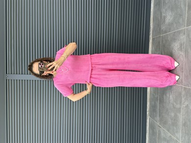 Çilek Kumaş Pantolon Bluz Takım Pembe