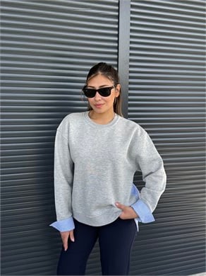 Çizgili Gömlek Detaylı Sweatshirt