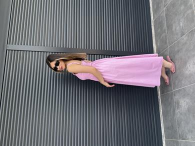 Dantel Detaylı Poplin Elbise Pembe
