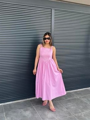 Dantel Detaylı Poplin Elbise Pembe