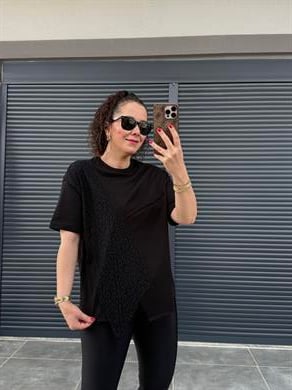 Dantel Detaylı Tasarım T-shirt Siyah