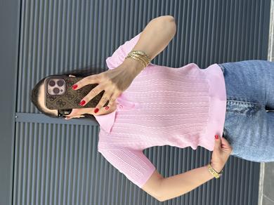 Dilvin Ajurlu Polo Yaka Bluz Pembe