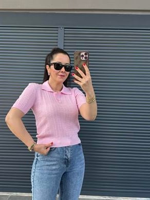 Dilvin Ajurlu Polo Yaka Bluz Pembe