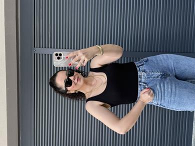 Dilvin Askılı Bodysuit  Siyah