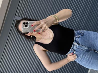 Dilvin Askılı Bodysuit  Siyah