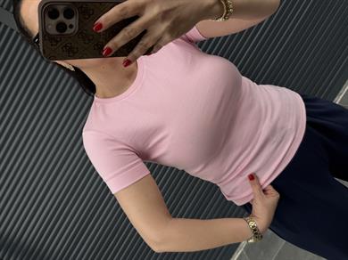 Dilvin Bisiklet Yaka Basic Bluz Pembe