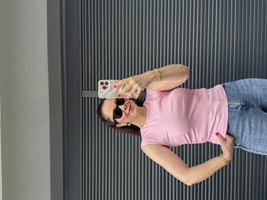 Dilvin Büzgülü Basic Bluz Pembe