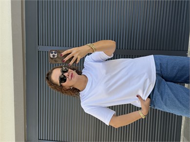 Dilvin Dekoratif Dikişli T-Shirt Beyaz