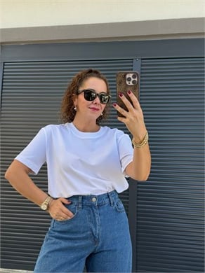 Dilvin Dekoratif Dikişli T-Shirt Beyaz
