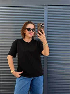 Dilvin Dekoratif Dikişli T-Shirt Siyah
