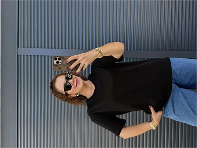 Dilvin Dekoratif Dikişli T-Shirt Siyah