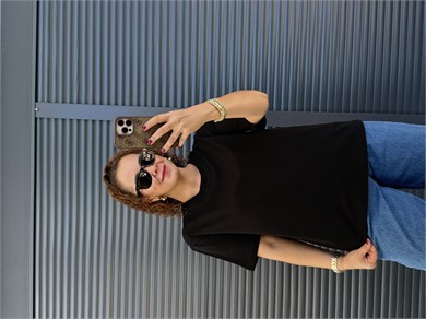 Dilvin Dekoratif Dikişli T-Shirt Siyah