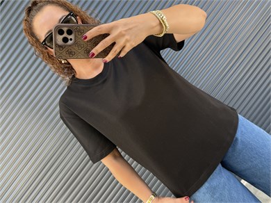 Dilvin Dekoratif Dikişli T-Shirt Siyah