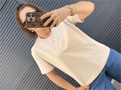 Dilvin Dekoratif Dikişli T-Shirt Taş