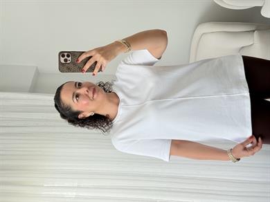 Dilvin Önü Dikiş Detaylı T-Shirt Beyaz