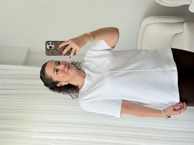 Dilvin Önü Dikiş Detaylı T-Shirt Beyaz