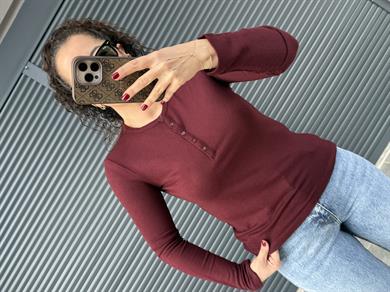 Dilvin Önü Düğmeli İnce Triko Bluz Bordo