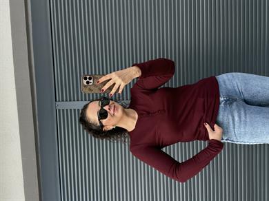 Dilvin Önü Düğmeli İnce Triko Bluz Bordo