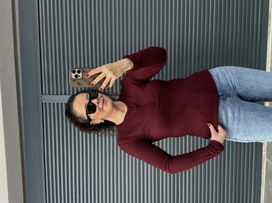 Dilvin Önü Düğmeli İnce Triko Bluz Bordo