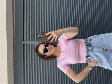 Dilvin Önü Düğmeli Kısa Kollu Bluz Pembe