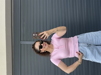 Dilvin Önü Düğmeli Kısa Kollu Bluz Pembe
