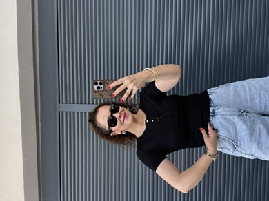 Dilvin Önü Düğmeli Kısa Kollu Bluz  Siyah