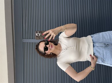 Dilvin Önü Düğmeli Kısa Kollu Bluz Taş