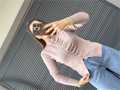 Düğmeli Fırfır Detaylı Elit Triko Vizon