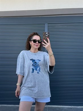 Eskitme Dog Oversize T-shirt Gri