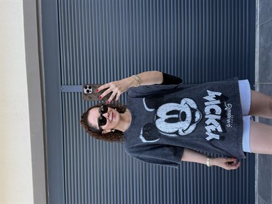 Eskitme Mickey Oversize T-shirt Antrasit