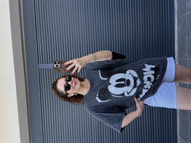 Eskitme Mickey Oversize T-shirt Antrasit