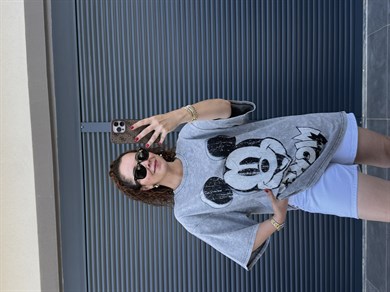 Eskitme Mickey Oversize T-shirt Gri