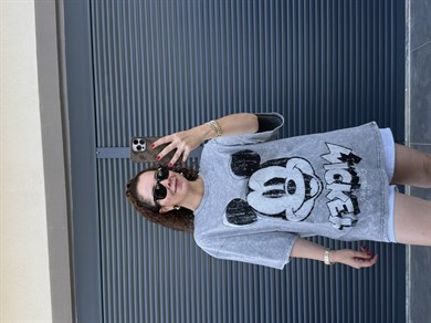 Eskitme Mickey Oversize T-shirt Gri